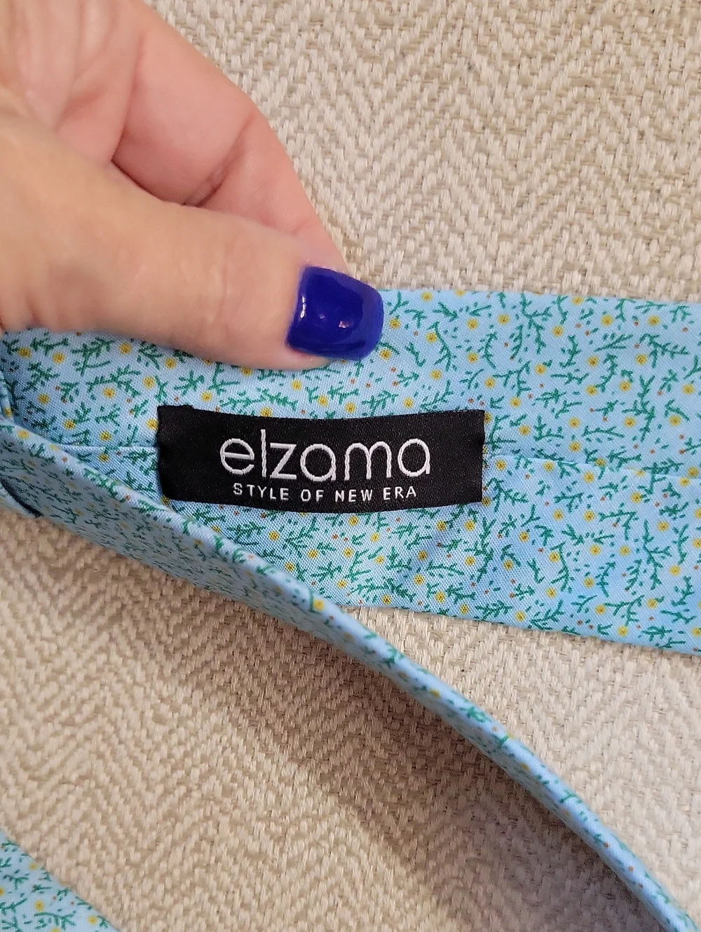 Elzama Sky Blue Floral Men's Tie - Classic Cotton Dress Tie